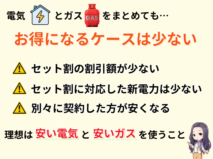 電気とガスをまとめても必ずしも最安になるわけではない