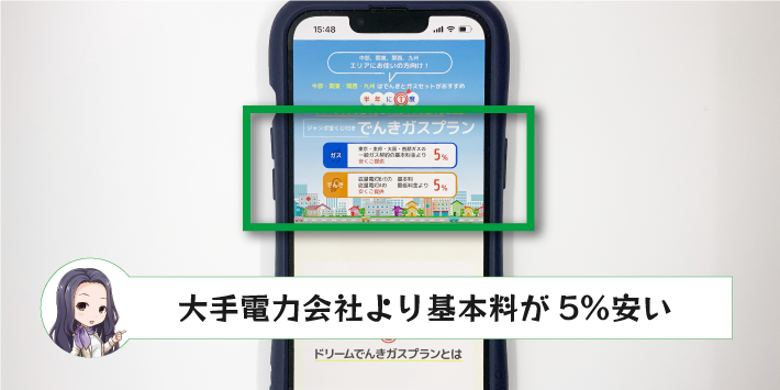 ドリームでんきのメリット「大手電力会社より基本料が5%安い」