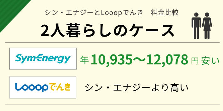 シン・エナジーとLooopでんきの2人暮らしの電気料金を比較