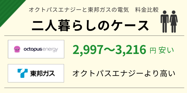 オクトパスエナジーと東邦ガスの電気で二人暮らしの電気代を比較