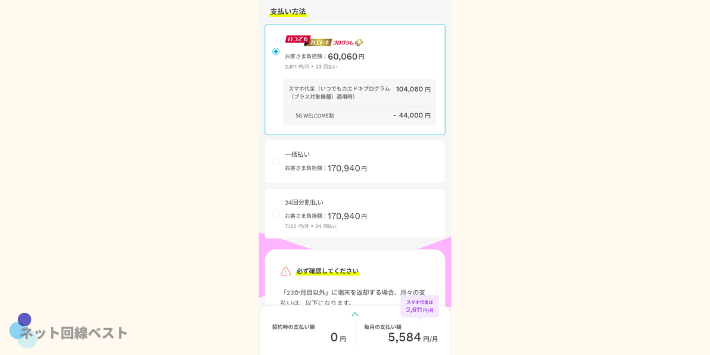 ahamo契約手順の料金プラン・支払い方法選択