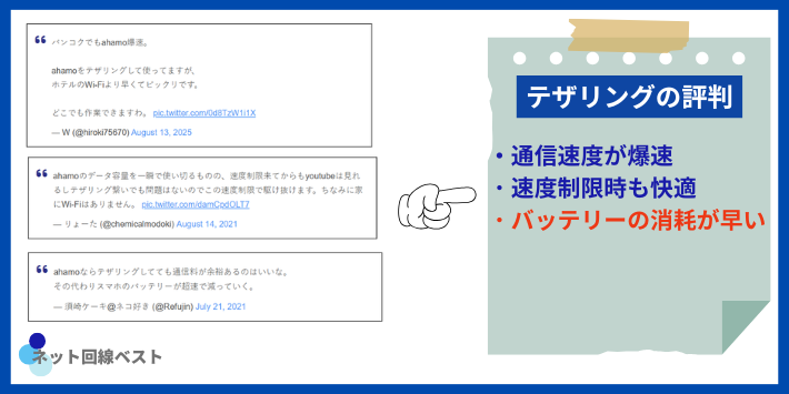 ahamoのテザリングに関する口コミ・評判