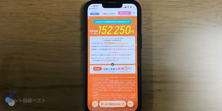 auひかりBIGLOBEのキャンペーン