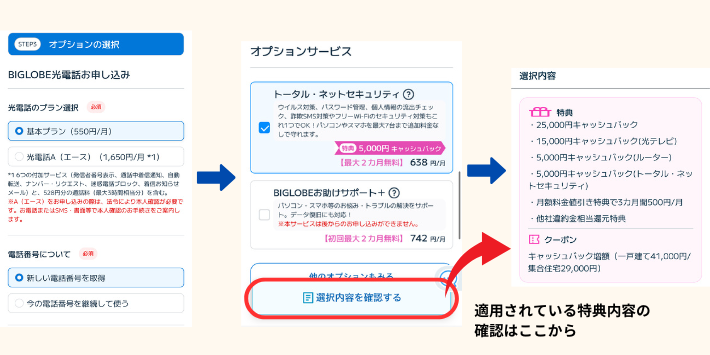 光電話を申し込む場合は光電話のプランと電話番号について、付加サービスを選択する