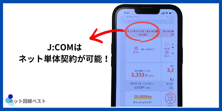 J:COMはNETのみの契約が可能？