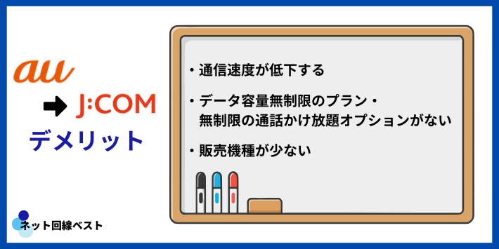 auからJ:COMモバイルへ乗り換えるデメリット