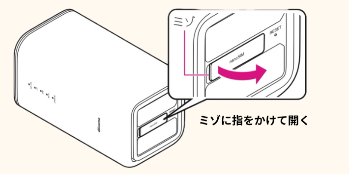 SIMカードトレイカバーを開ける
