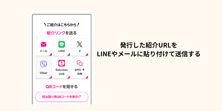 LINEやメールに発行した紹介URLを貼り付けし送信