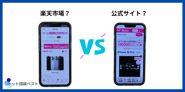 楽天モバイル iPhone18 Proは公式サイトと楽天市場店どちらで買うとキャンペーンが得?