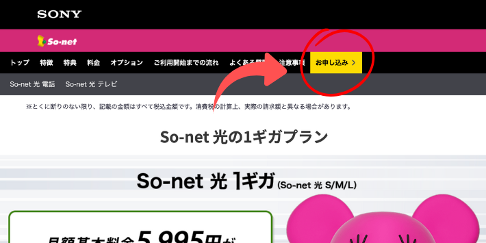 So-net光公式HPへアクセス