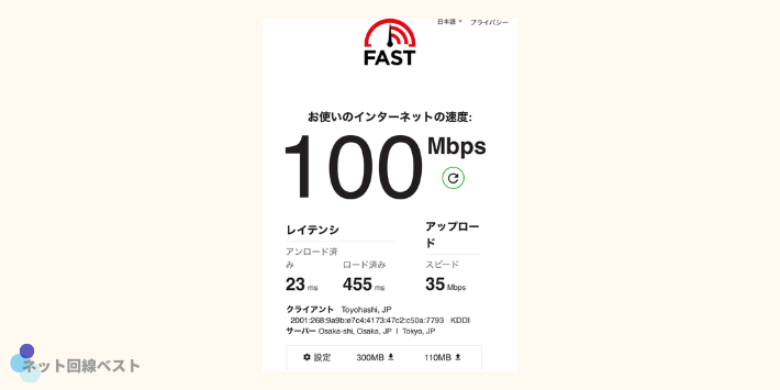UQモバイルのテザリング実測値の画像